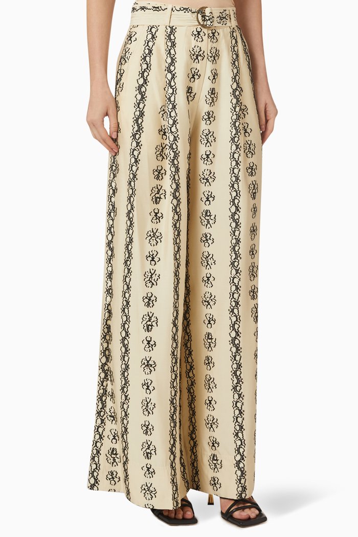 

Lydia Floral-embroidered Wide-leg Pants in Silk-blend, White