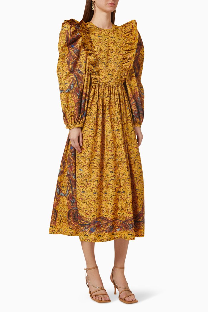 

Rosina Floral-print Midi Dress in Taffeta, Yellow