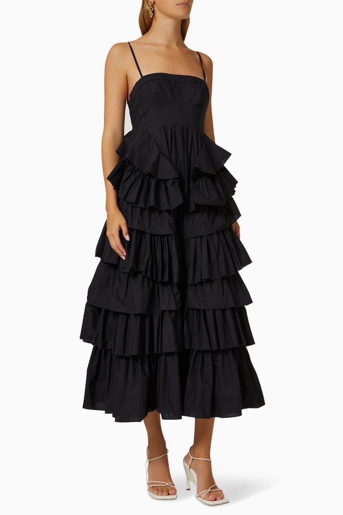 

Avery Ruffled Gown in Cotton Poplin, Black