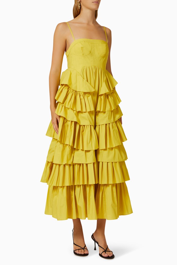 

Avery Ruffled Gown in Cotton Poplin, Yellow