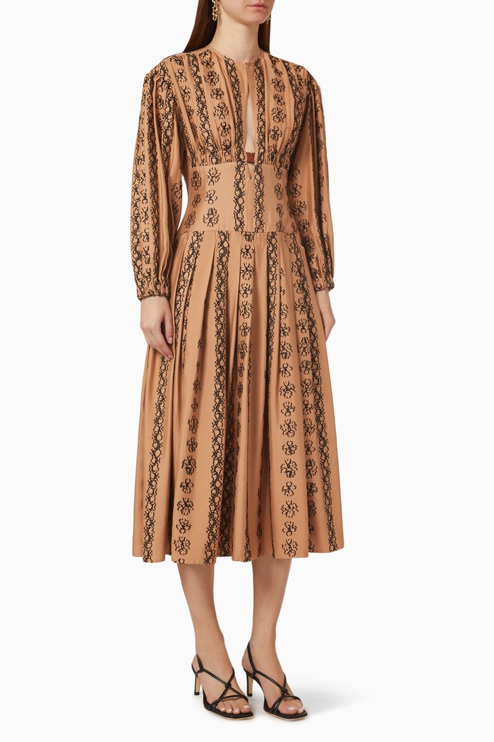 

Salma Floral Midi Dress in Silk-blend, Pink