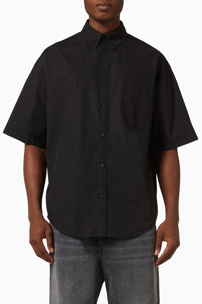 

Oversized Shirt in Papery Cotton Twill, Black