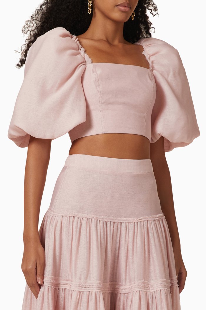 

Esme Puff-sleeve Crop Top, Pink