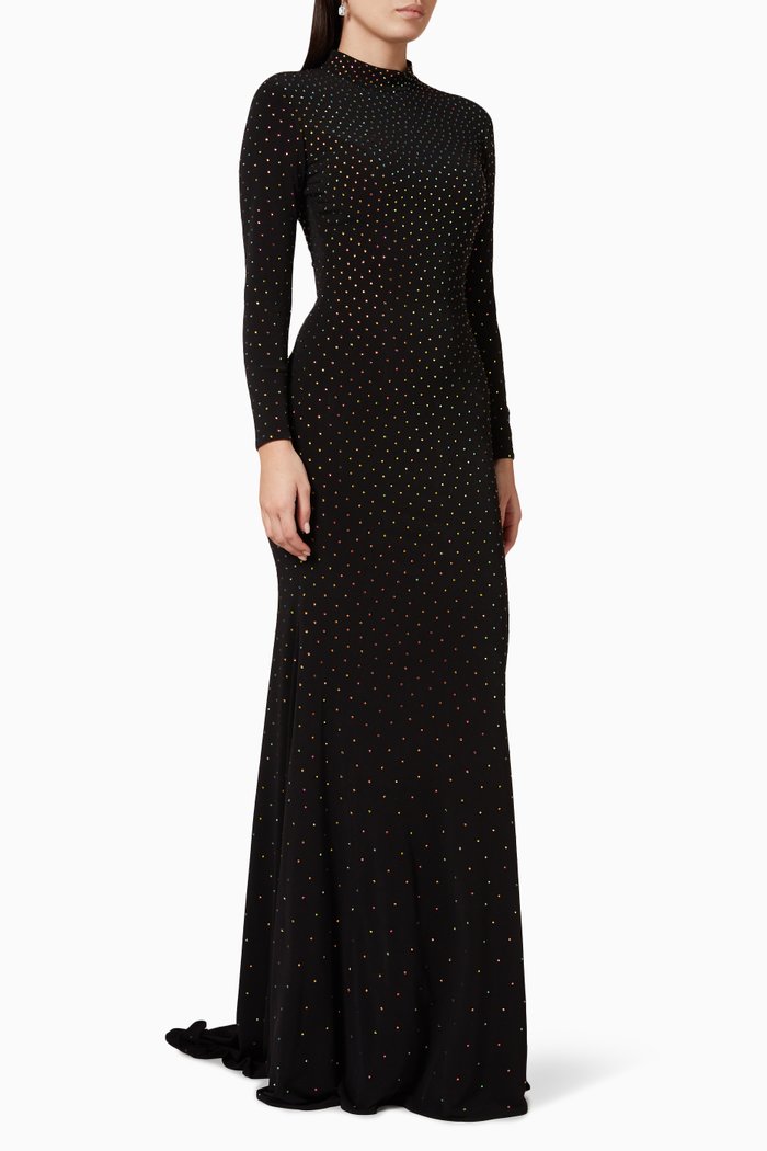 

High-neck Beaded Gown in Stretch-jersey, Black