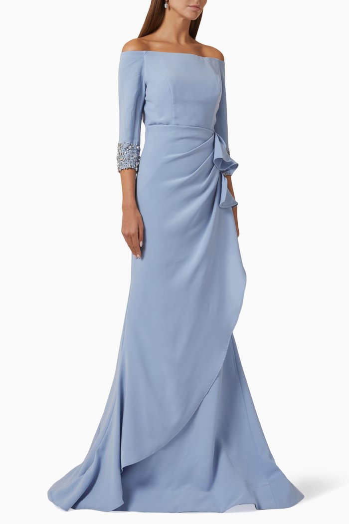 

Embellished Wrap Off-shoulder Gown, Blue