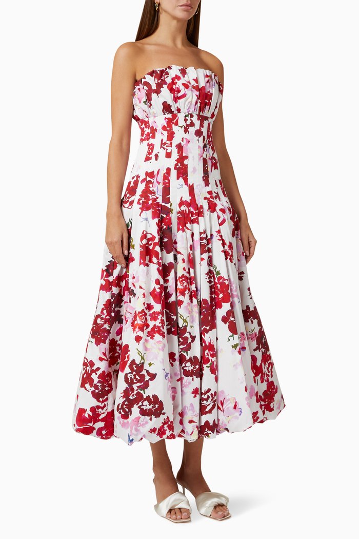 

Mathilde Bubble Hem Midi Dress in Cotton, Red