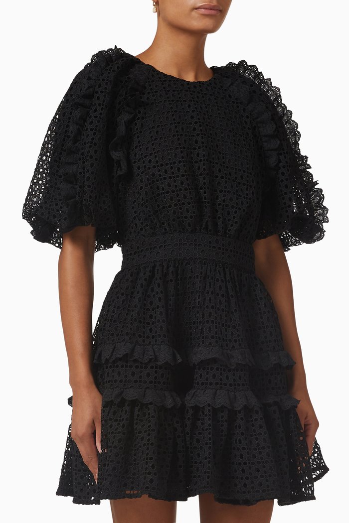 

Aveline Broderie Mini Dress in Lace, Black