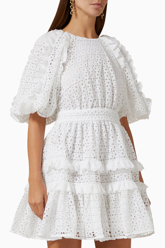 Aveline Broderie Mini Dress in Lace, Neutral