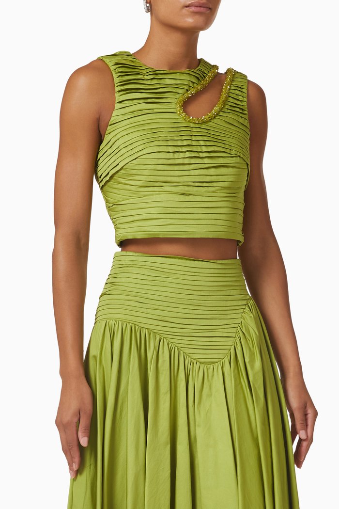 

Jolie Abstract Cut-out Top in Linen, Green