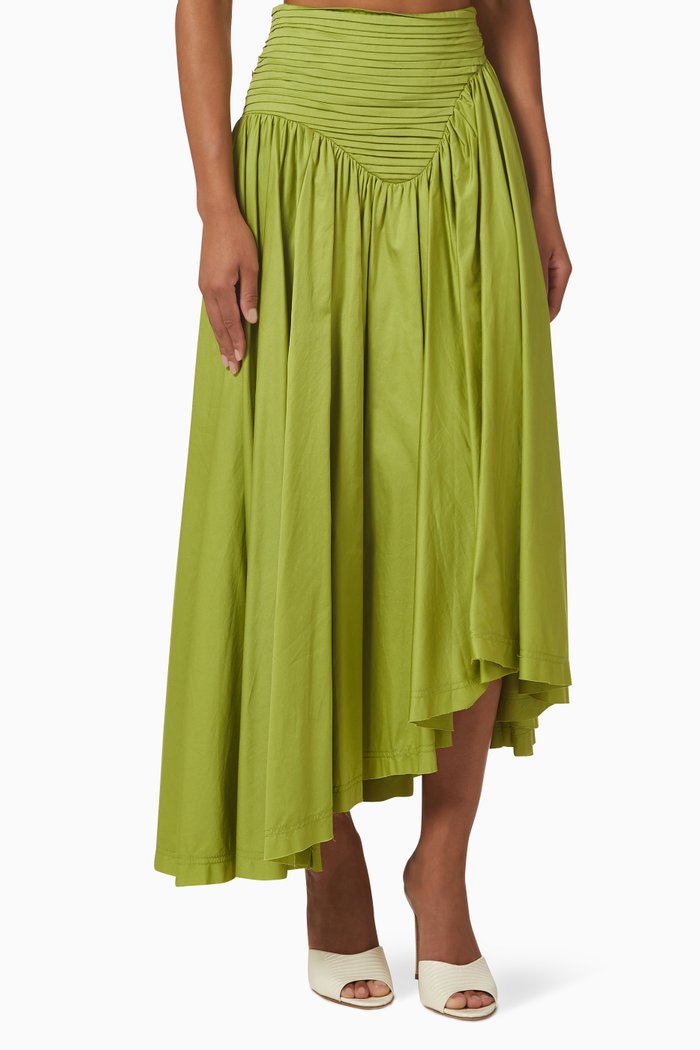 

Jolie Asymmetric Midi Skirt in Cotton, Green