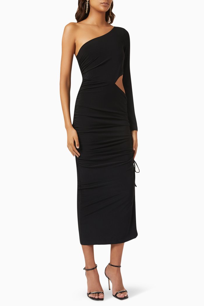

Night Fever One-shoulder Midi Dress in Stretch-jersey, Black