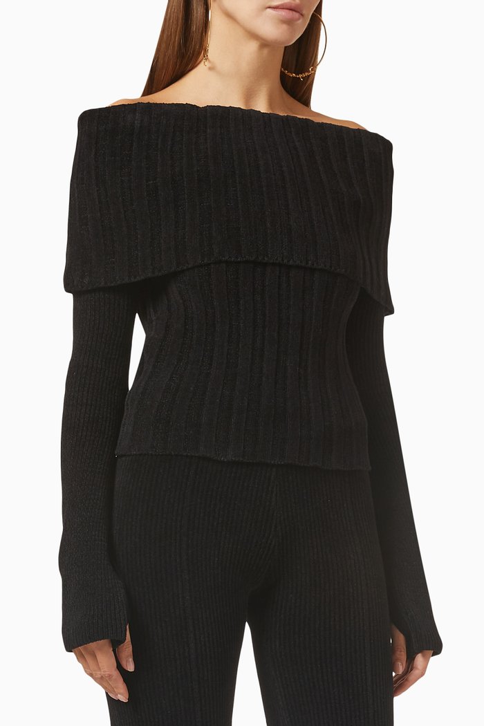 La Maille Dulci Sweater in Rib-knit, Black