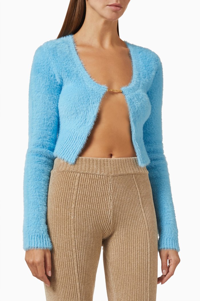 

La Maille Neve Manches Longues Cardigan in Mohair-knit, Blue