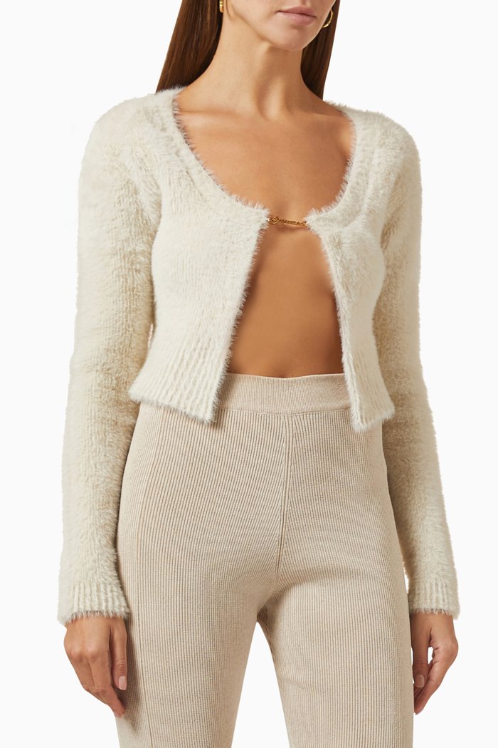 

La Maille Neve Manches Longues Cardigan in Mohair-knit, Neutral