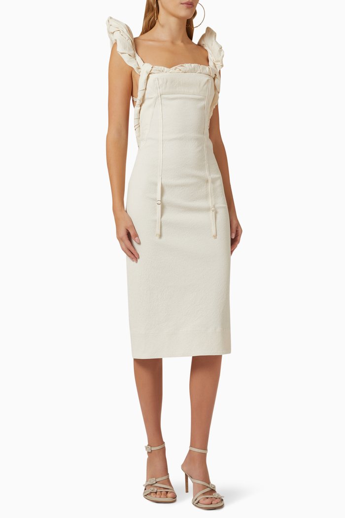 La Robe Crema Midi Dress in Cotton-blend, Neutral