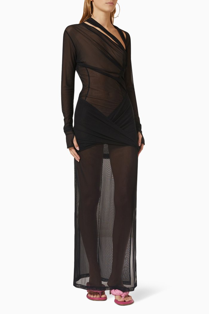 

La Robe Piombone Maxi Dress in Sheer-tulle, Black