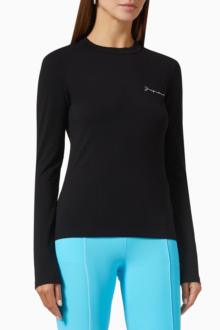 Le Brodé Manches Longues T-shirt in Jersey, Black