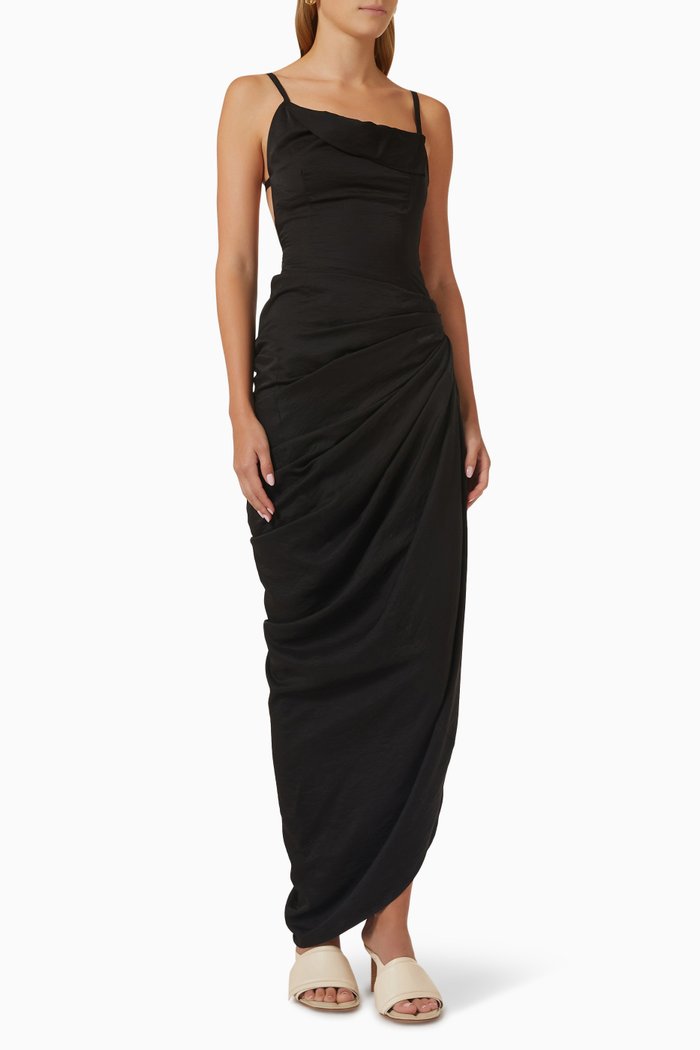 La Robe Saudade Longue in Viscose, Black