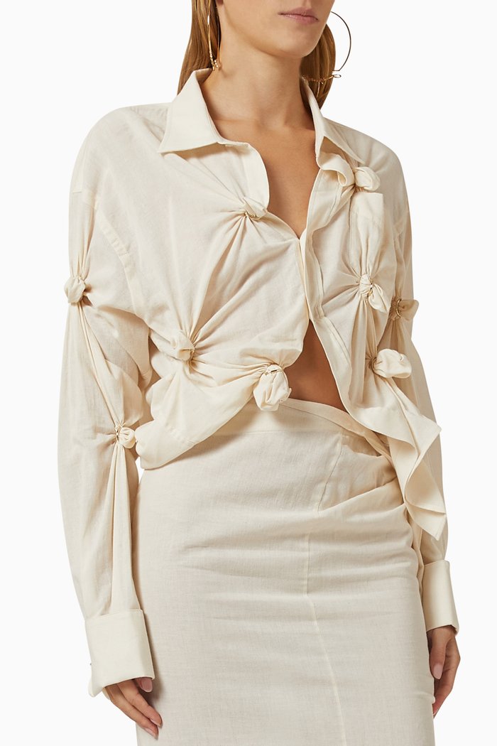 

La Chemise Lupo Cropped Shirt in Cotton, Neutral