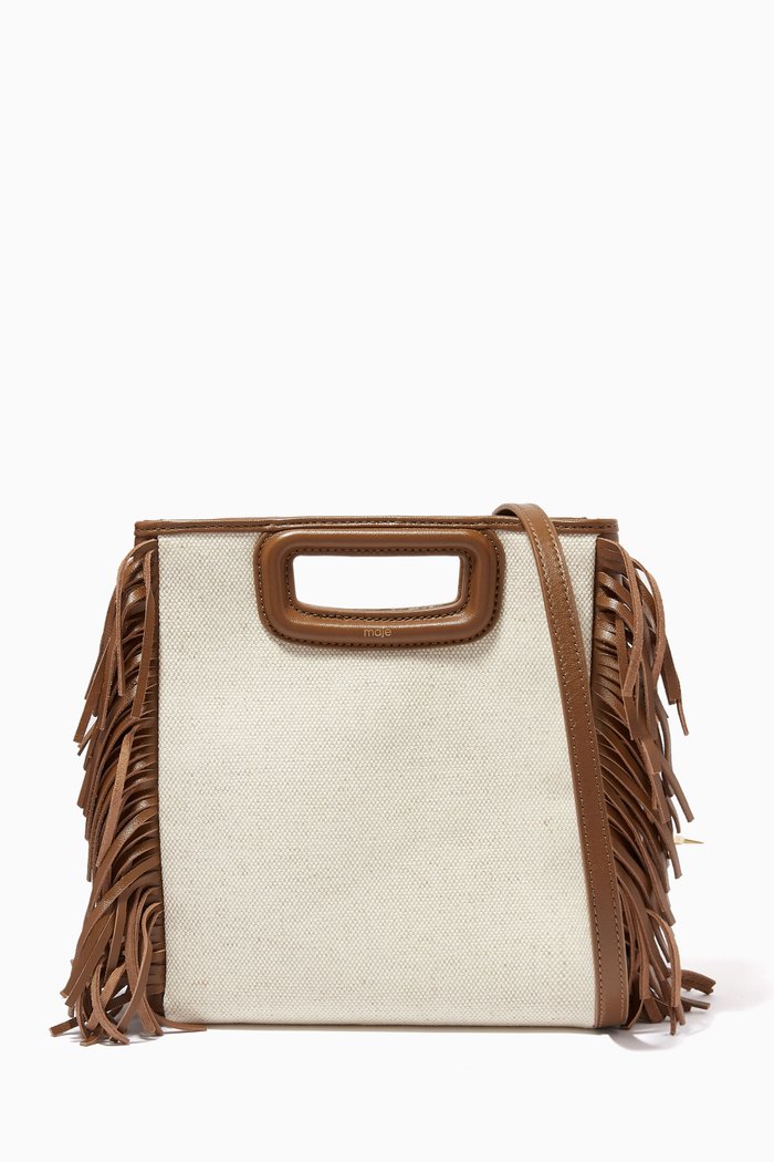 

Resort Fringe Tote Bag in Canvas & Leather, Neutral