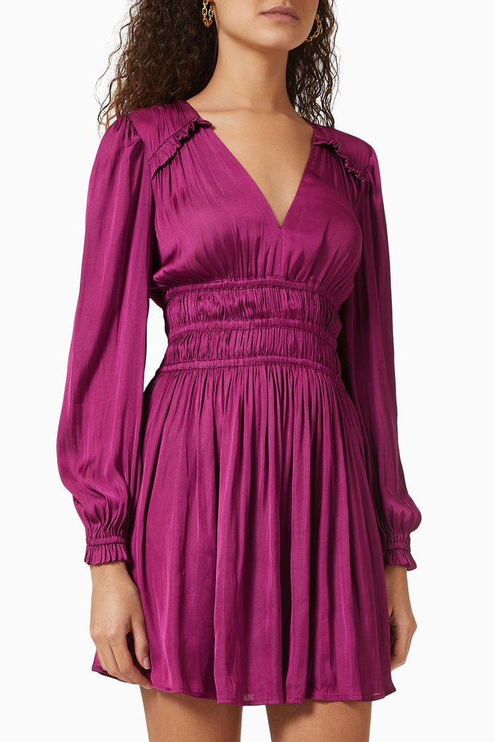 

V-Neck Mini Dress in Satin, Pink