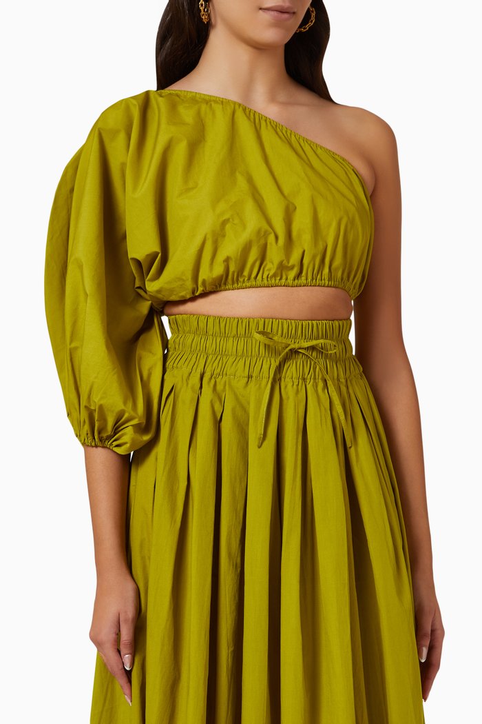 

Exaggerated One-shoulder Crop Top in Sustainable Cotton, Green