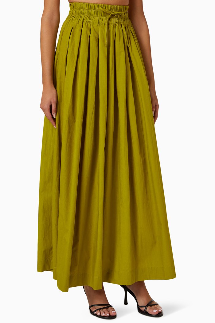 

Drawstring Maxi Skirt in Rayon, Green