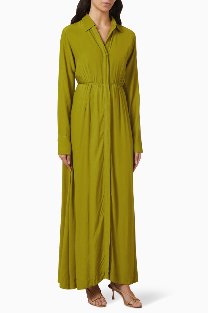 Shirt Maxi Dress in Rayon, Green
