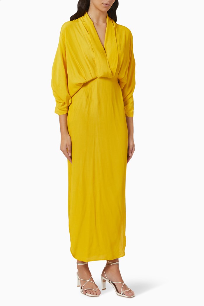 

Kimono-style Plunge Maxi Dress in Rayon, Yellow