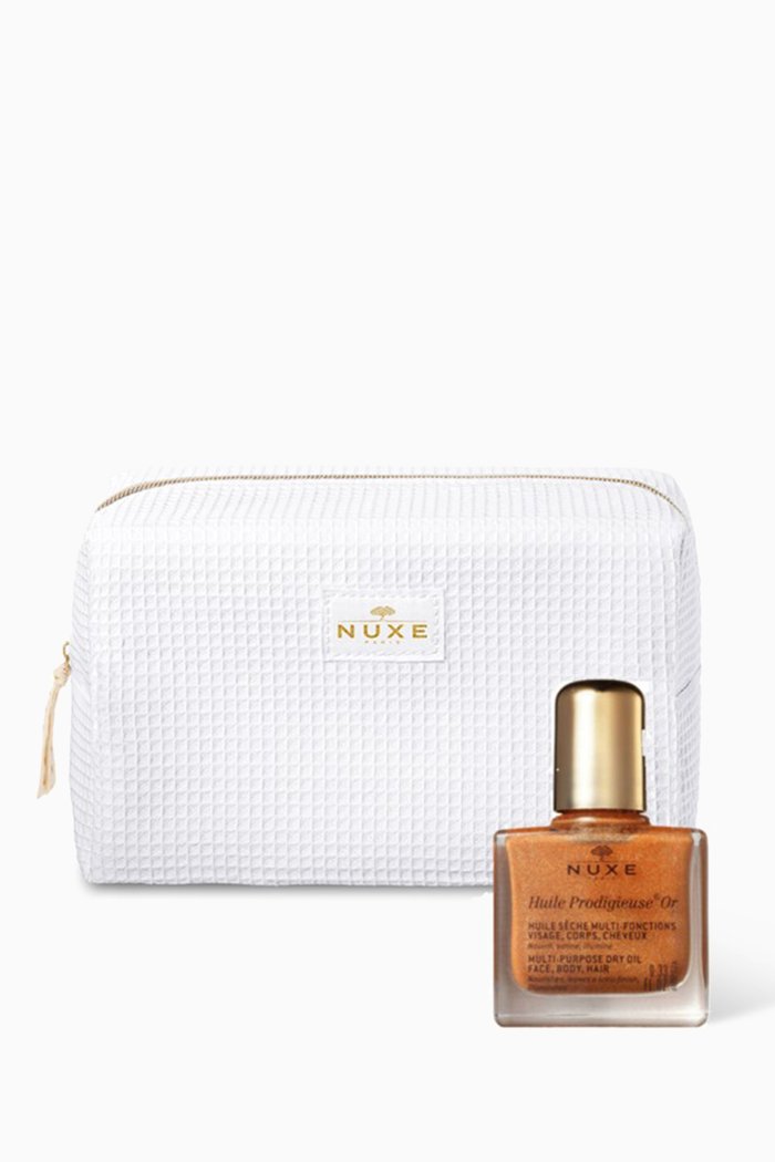 

Vanity Pouch with Mini Huile Prodigieuse® Shimmering Dry Oil Gold, 10ml, Multicolour