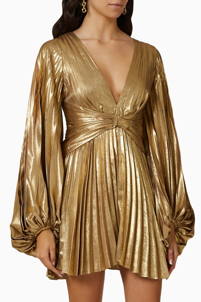 

Geneva Pleated Mini Dress, Gold