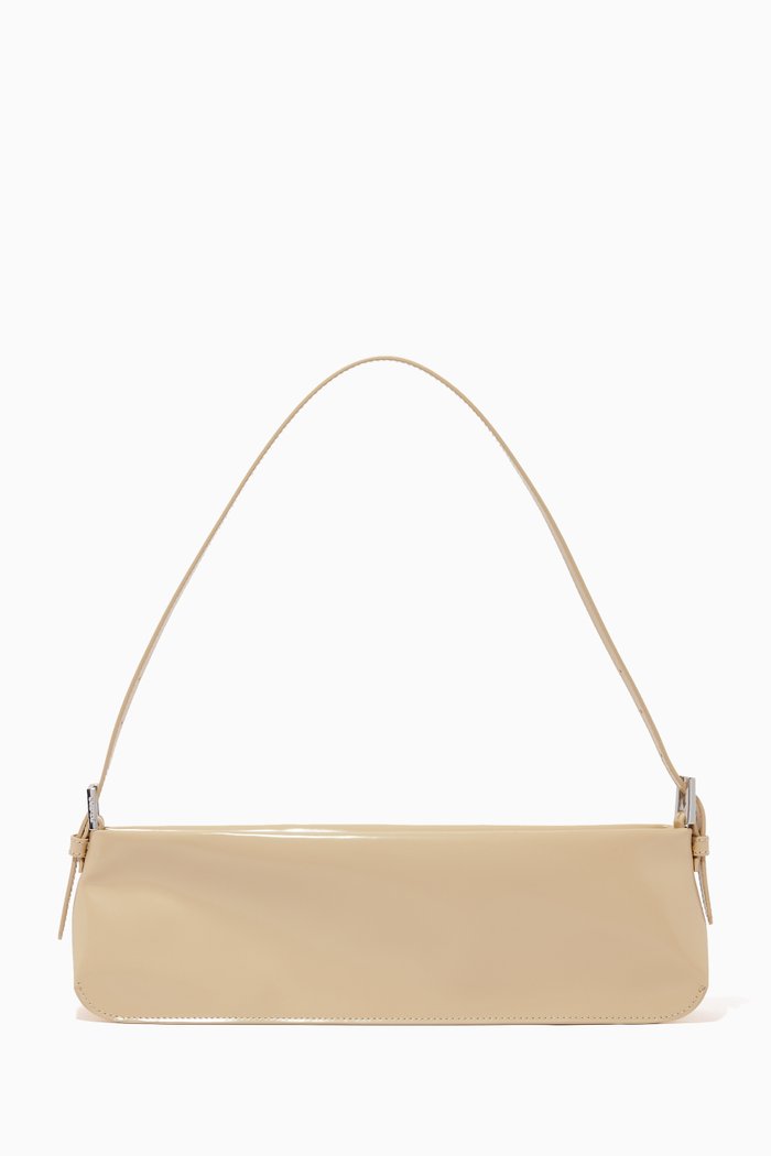 

Long Dulce Shoulder Bag in Semi-patent Leather, Neutral