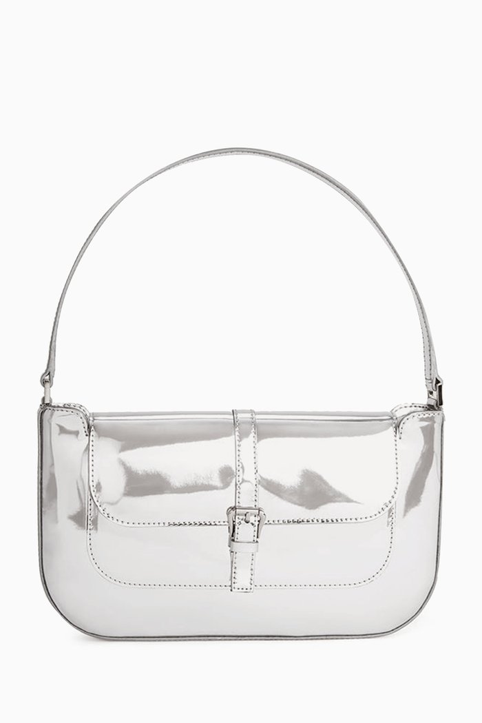 

Miranda Lac Shoulder Bag in Metallic Leather, Silver