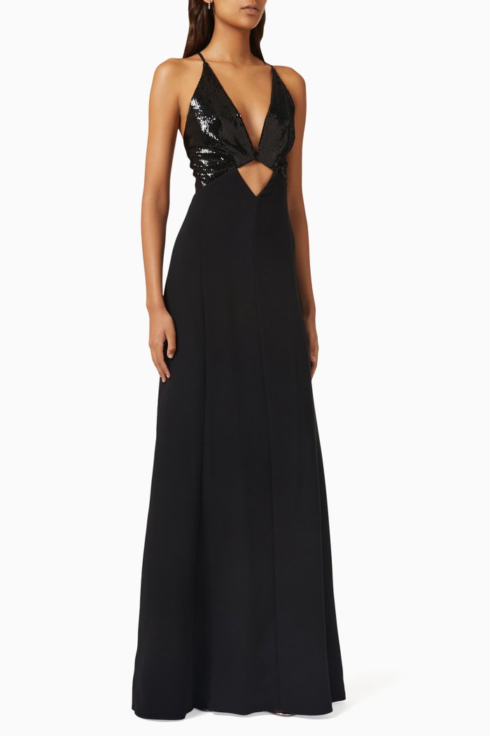 

Macie Dress in Sequins & Crepe, Black
