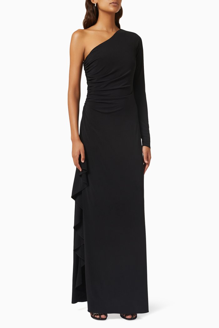

Giana One-shoulder Gown in Jersey, Black