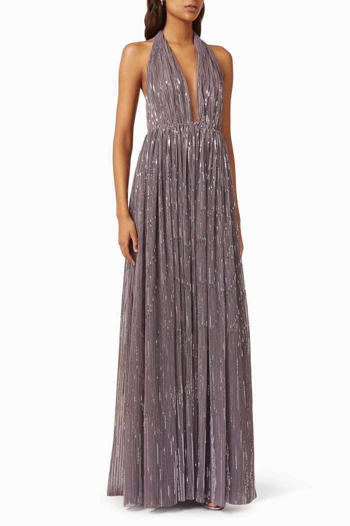 

Valery Pleated Gown in Sequins, Purple