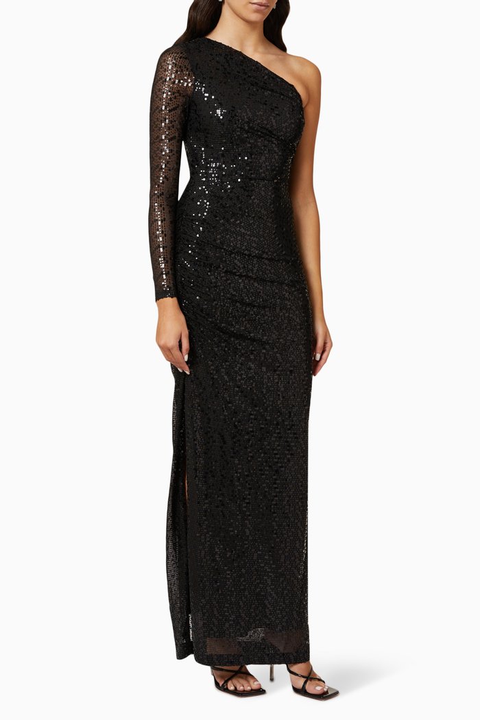 

Monika One-shoulder Gown in Sequin, Black