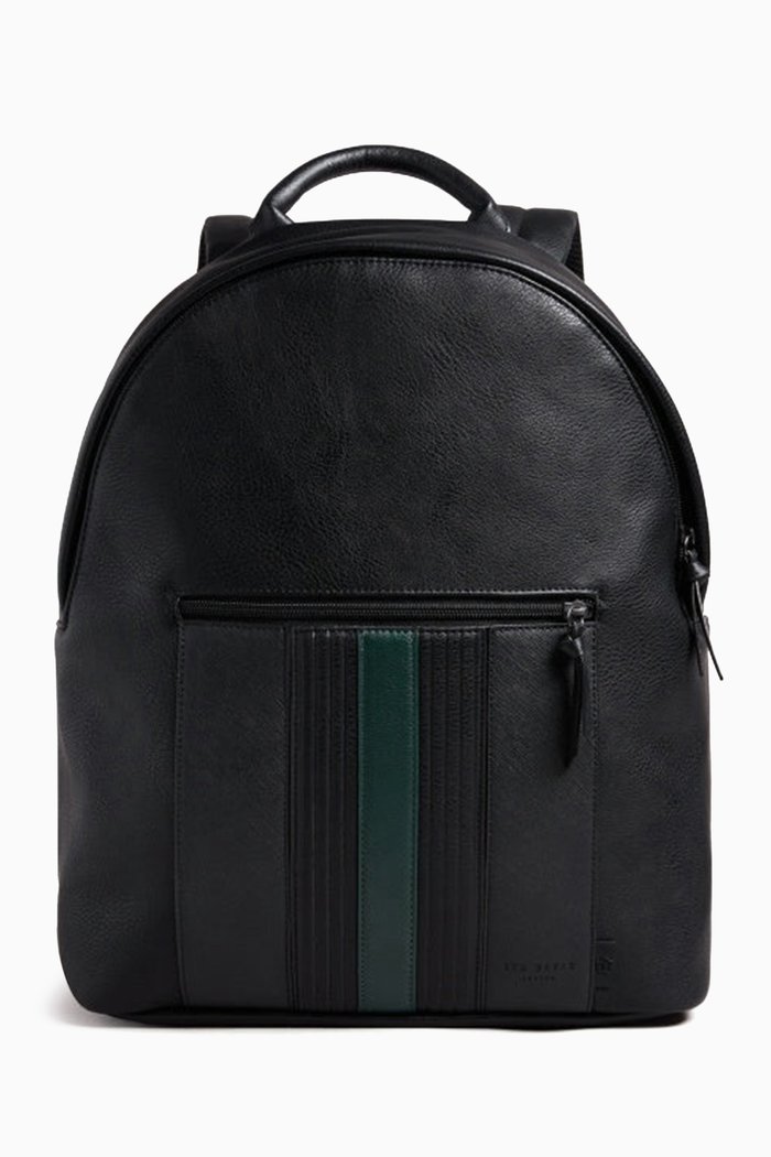 Esentle Striped Backpack in Faux Leather, Black