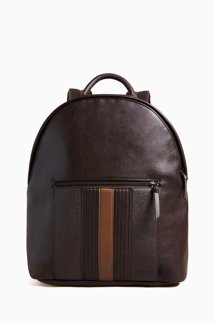 

Esentle Striped Backpack in Faux Leather, Brown