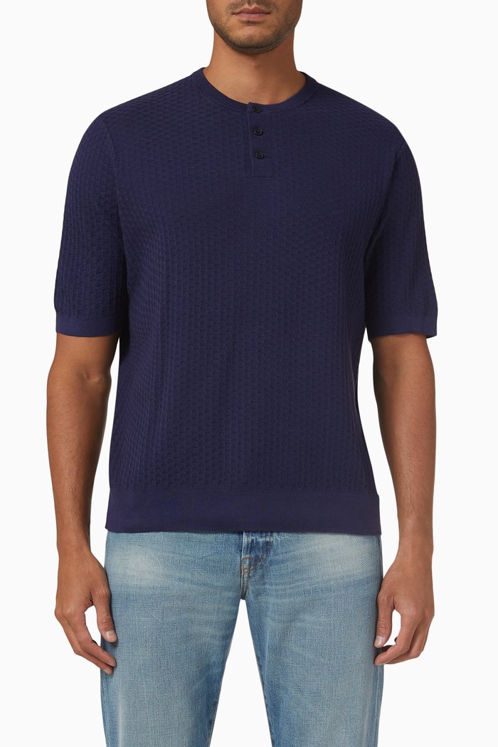 

Macarth Henley Shirt in Cotton Knit, Blue