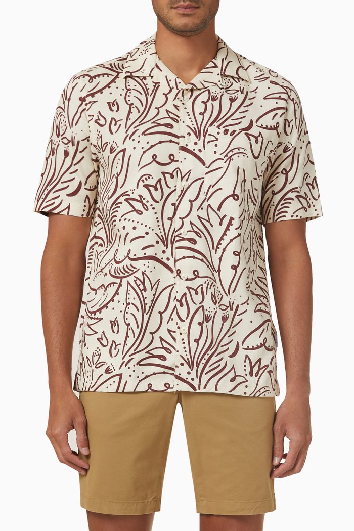

Viktor Floral Print Shirt in Lyocell-linen Blend, Neutral