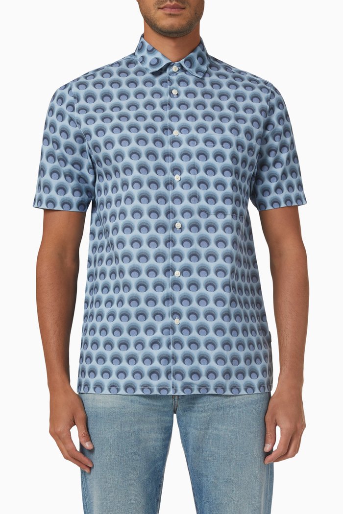 

Pegus Short Sleeve Retro Spot Printed Shirt in Cotton, Blue