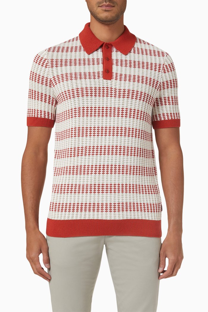 

Maynard Short Sleeve Striped Polo in Blend Knit, Red
