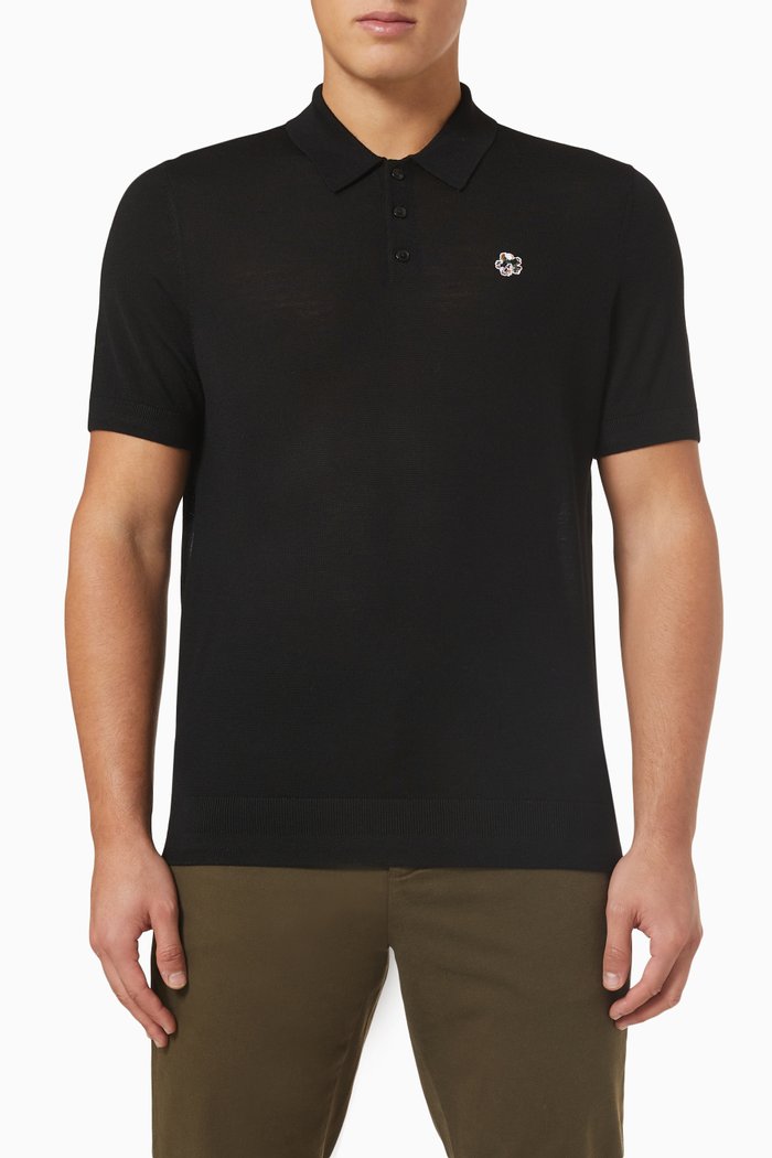 

Haworth Knitted Polo in Merino Wool, Black
