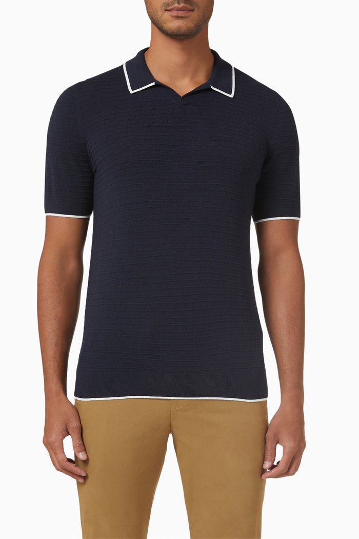 

Durdle Textured Stripe Polo Shirt in Cotton Knit, Blue