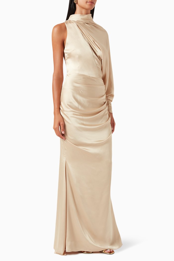 

One-Shoulder Draped Gown in Crepe, Neutral