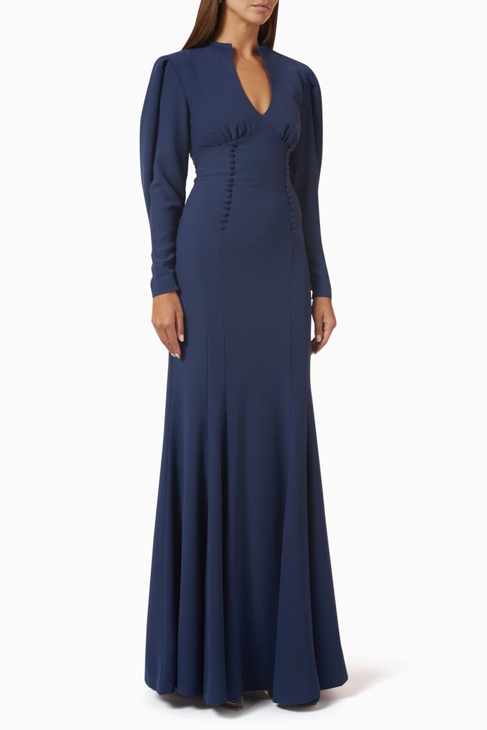 

Shoulder Cape Gown in Crepe, Blue