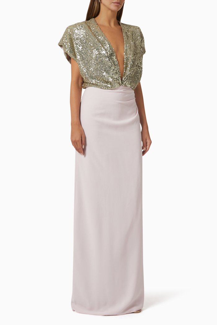 

Sequin Top Gown in Crepe, Silver