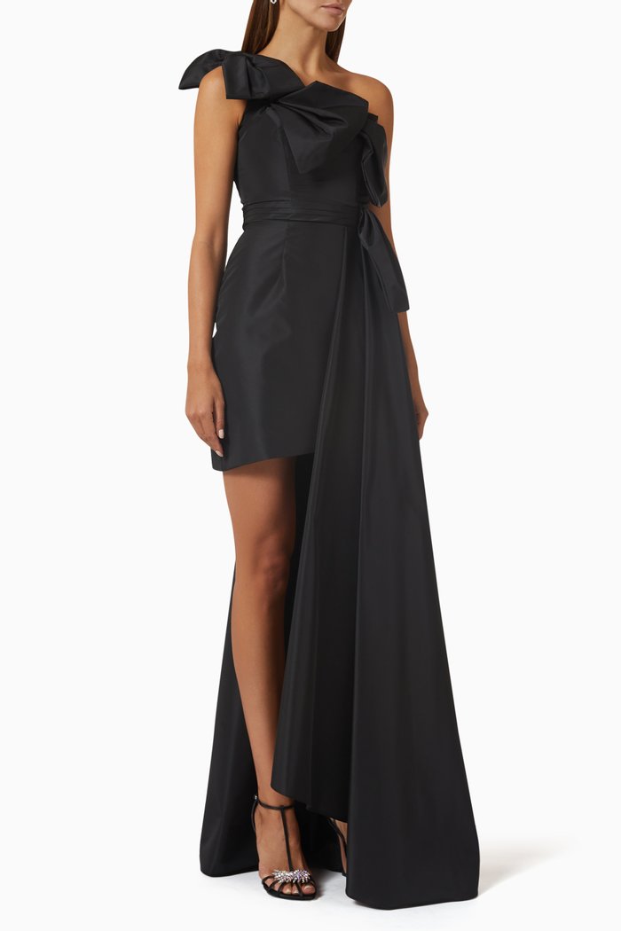 

One-shoulder Gown in Taffeta, Black