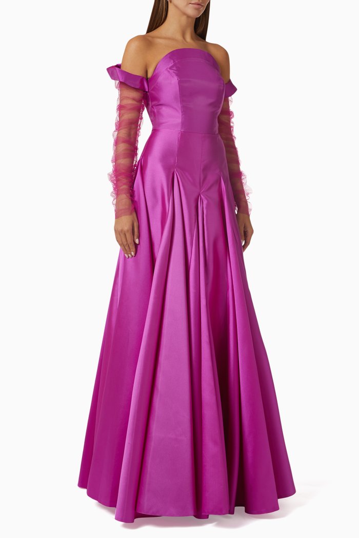 

Off-shoulder Gown in Zibeline, Purple